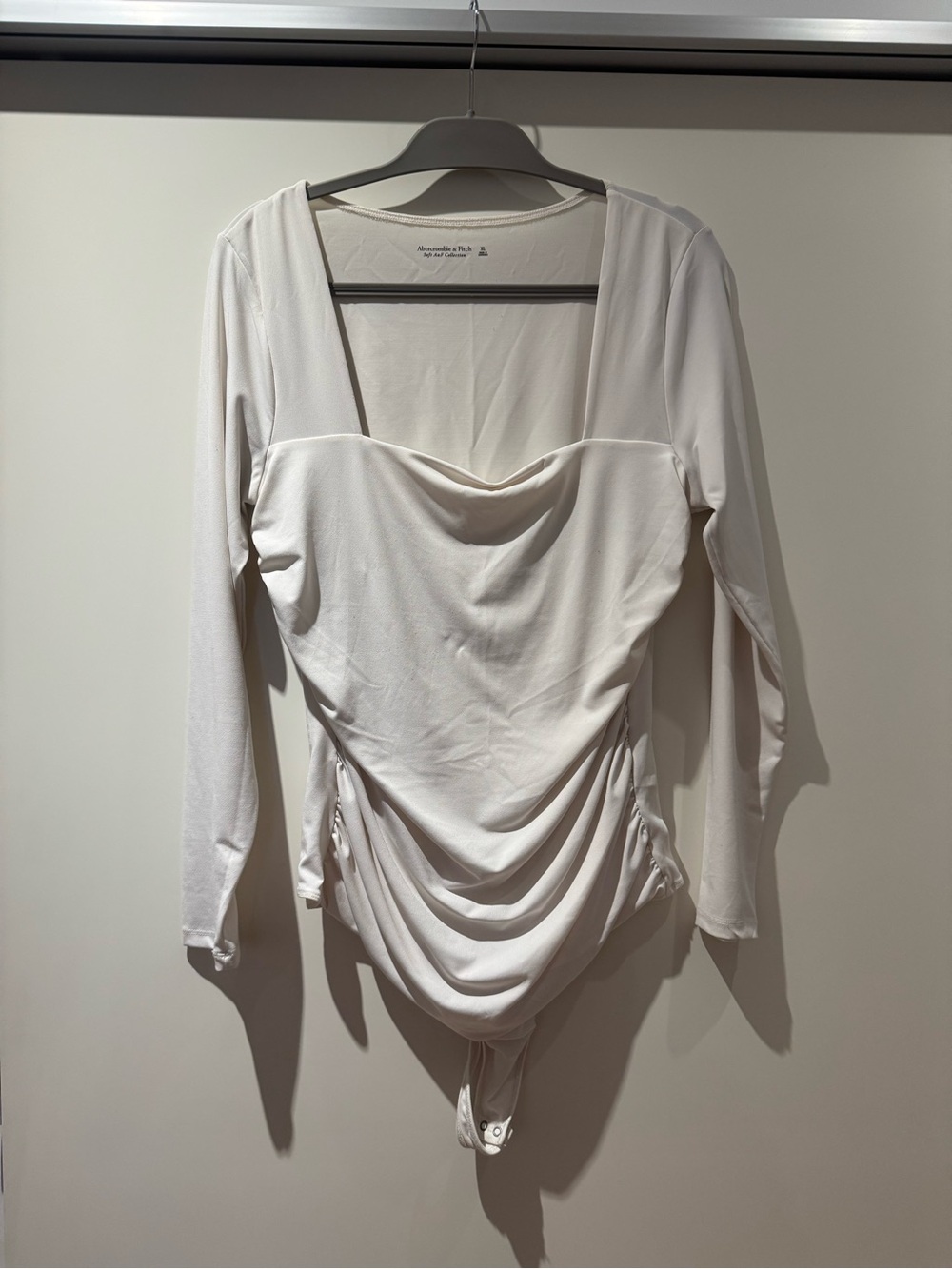 Abercrombie & Fitch Ivory Draped Long-Sleeve Bodysuit